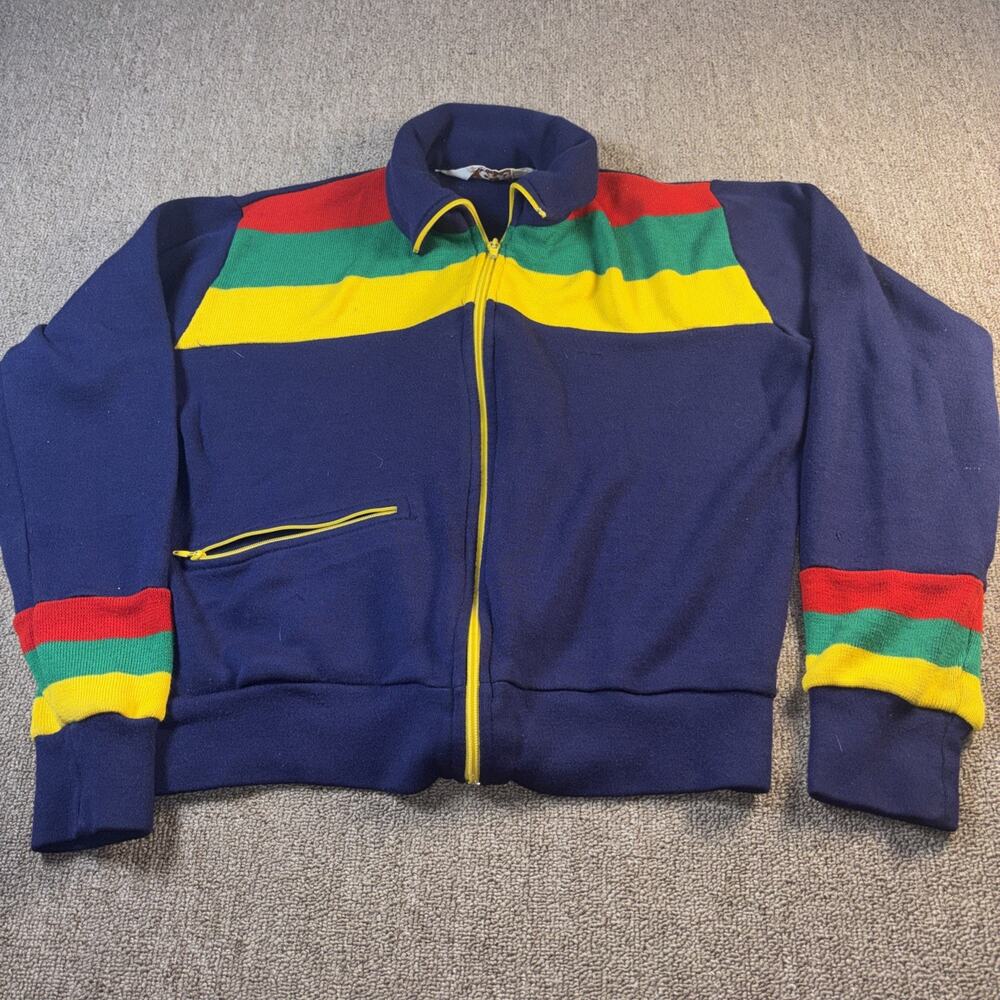 Vintage Country Craft Striped Full Zip Track Jacket Sweatshirt Navy Rasta USA